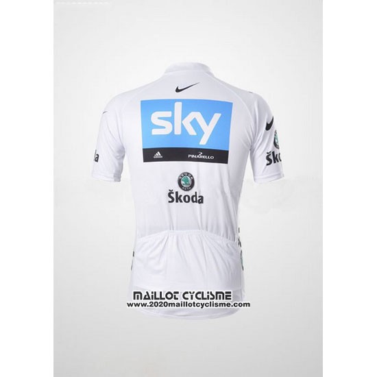 2011 Maillot Ciclismo Sky Lider Blanc et Azur Manches Courtes et Cuissard